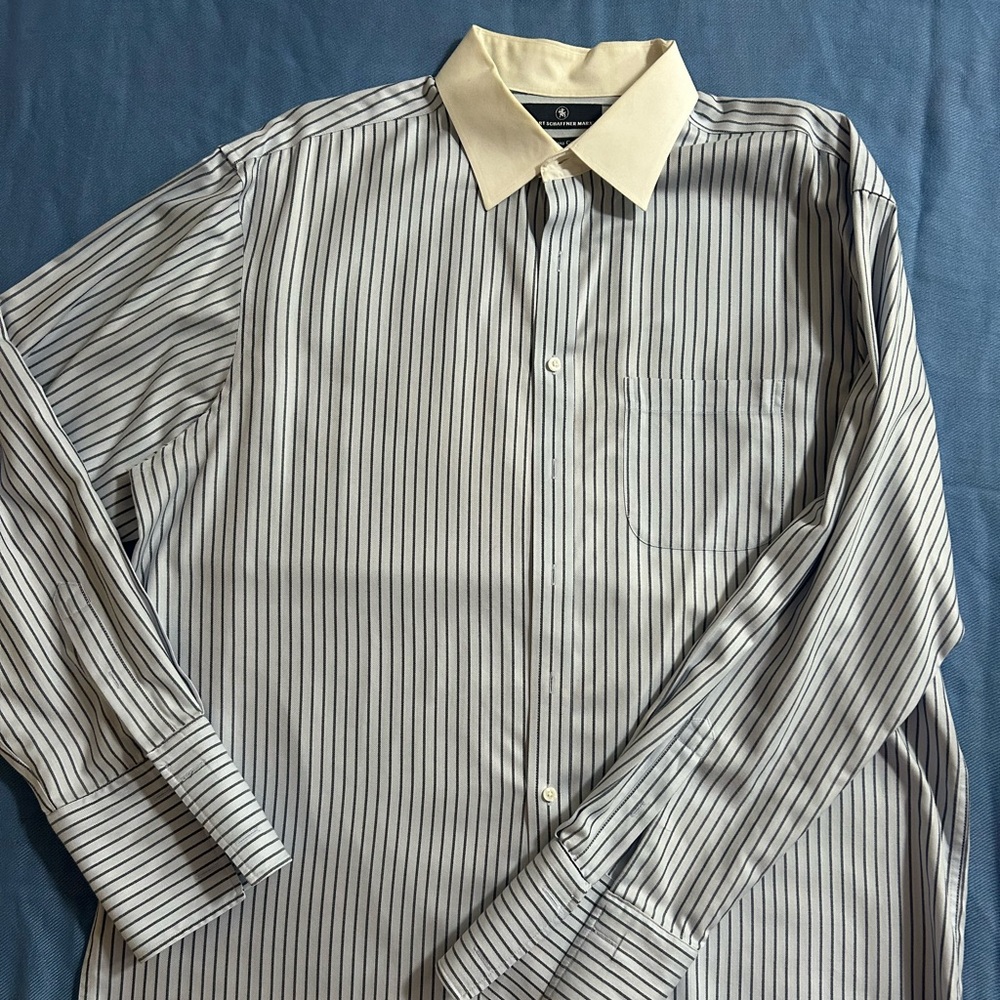 Hart Schaffner Marx Black and White Striped Dress Shirt